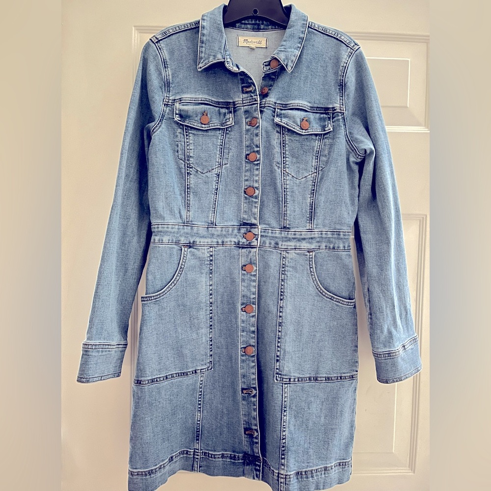 Madewell denim long sleeve button down dress (Size 10)